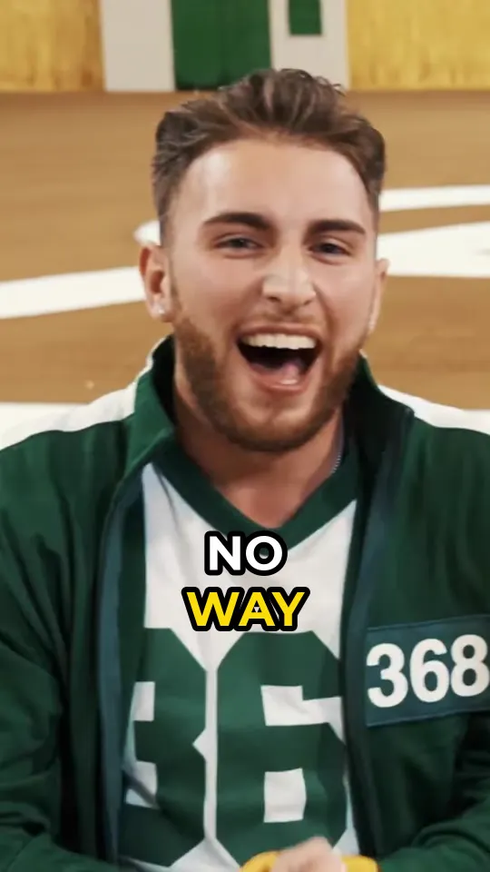 Vertical clip: a contestant laughing, subtitles NO WAY